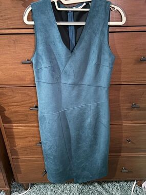 Tahari Teal Faux-Suede Midi Sheath Dress